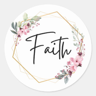 Faith Pink en Green Floral Gold Lijst | Ronde Sticker