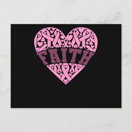 Faith Pink Heart Breast Cancer Bewustheid Aankondigingskaart (Voorkant)