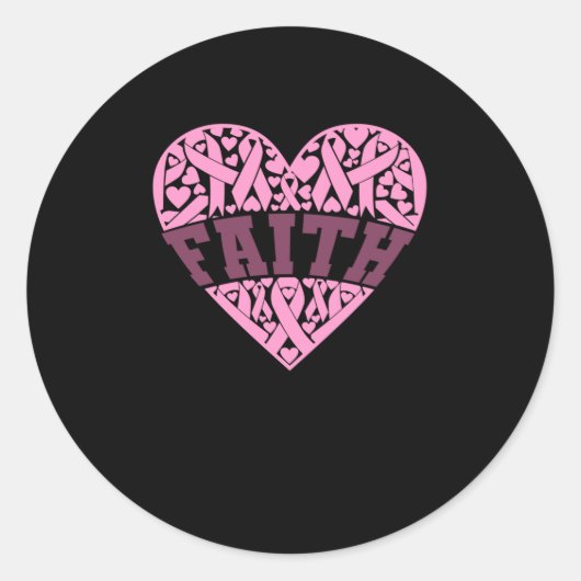 Faith Pink Heart Breast Cancer Bewustheid Ronde Sticker (Voorkant)