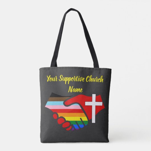 Faith Pride Belong Hand In Hand Regenboog Vlag Kru Tote Bag (Achterkant)