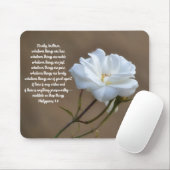 Faith Pure White Rose Philippians 4:8 Bible Verse Muismat (Met muis)