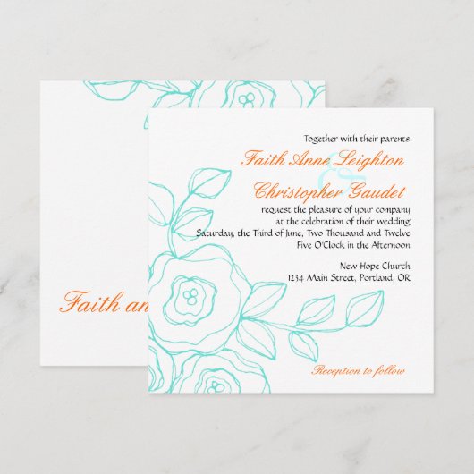 Faith Roos - Square Wedding Invitation Kaart (Voorkant / Achterkant)