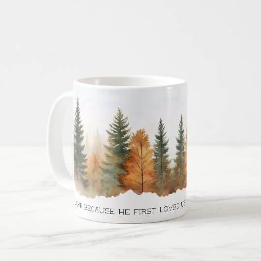 Faith Scripture Forest 1 John 4:19 Mug Koffiemok (Voorkant links)