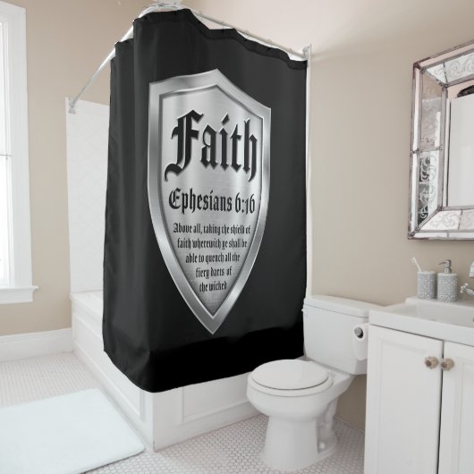 Faith Shield Christelijk Faith Bible Verse Ephesia Douchegordijn (In situ)