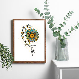 Faith Sunflower Butterflies Christelijk Religieus Poster