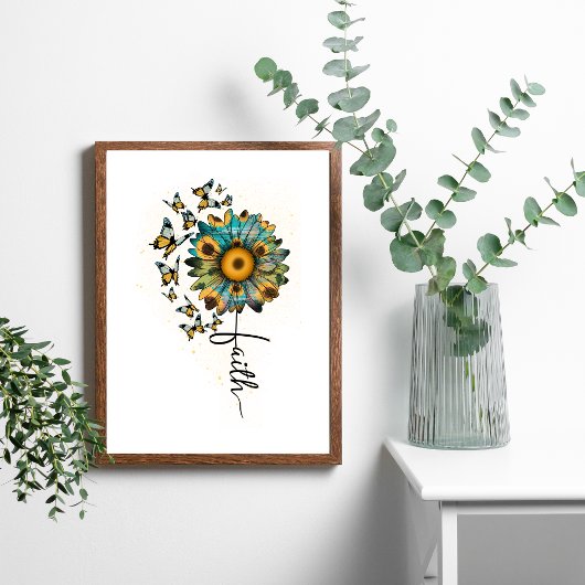 Faith Sunflower Butterflies Christelijk Religieus Poster