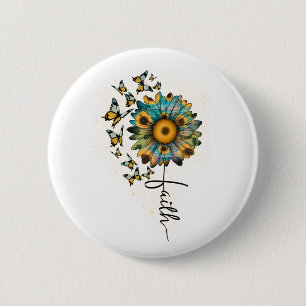 Faith Sunflower Butterflies Christelijk Religieus Ronde Button 5,7 Cm
