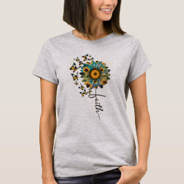Faith Sunflower Butterflies Christelijk Religieus T-shirt