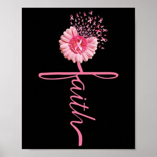 Faith Sunflower Pink Ribbon Breast Cancer Awarenes Poster (Voorkant)
