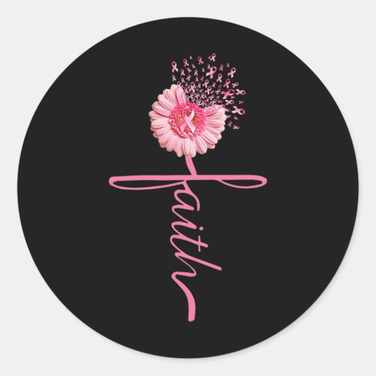 Faith Sunflower Pink Ribbon Breast Cancer Awarenes Ronde Sticker (Voorkant)