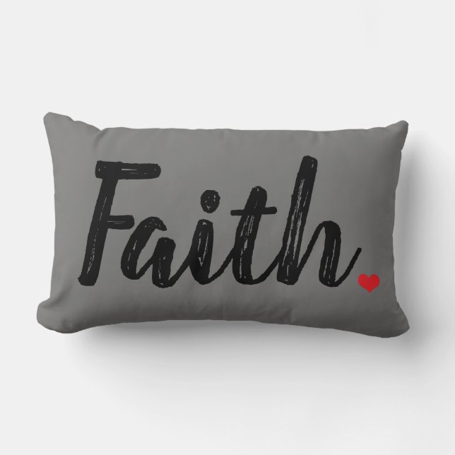 FAITH textuurletters met rode HART Lumbar Pillow Kussen (Voorkant)