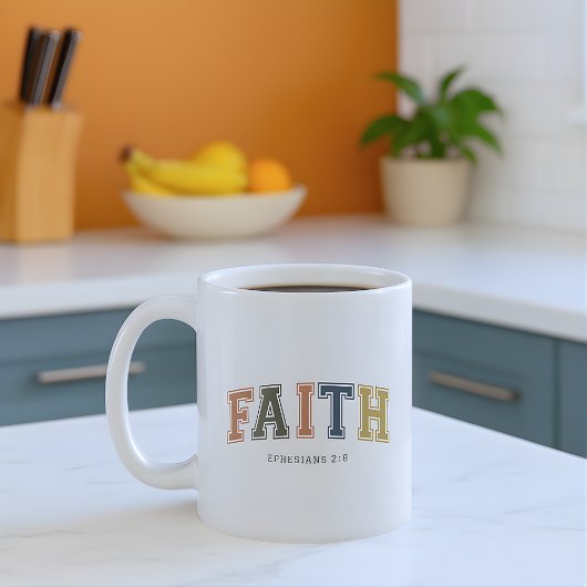 Faith Varsity Style Text Ephesians 2:18 Koffiemok