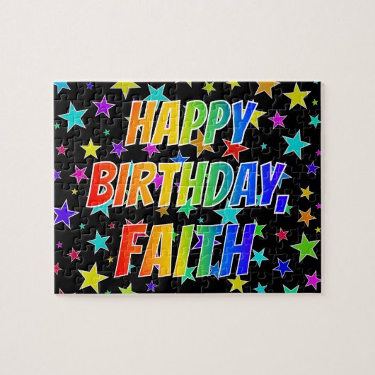 "FAITH" Voornaam, geun "HAPPY BIRTHDAY" Legpuzzel (Horizontaal)