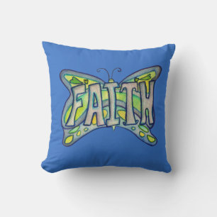 Faith Word Art Blauwe Vlinder Accent Sierkussennen Kussen