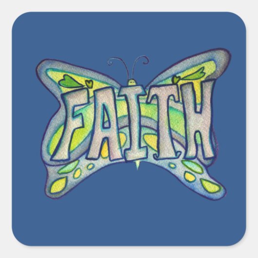 Faith Word Art Blauwe Vlinder Sticker Decals (Voorkant)