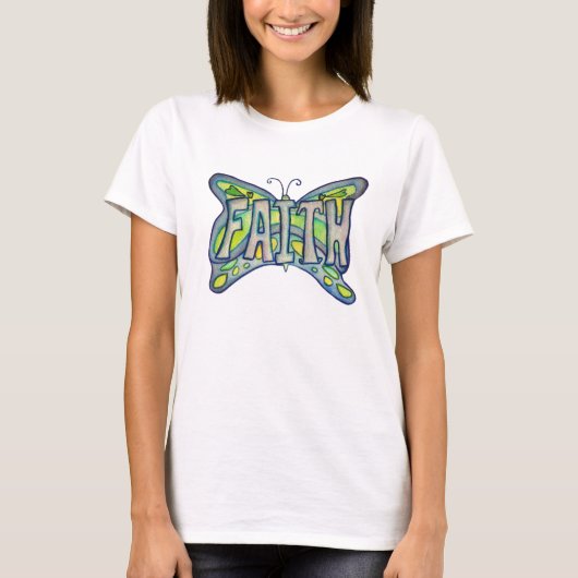 Faith Word Art Blauwe Vlinder Vleugels Custom TShi T-shirt (Voorkant)