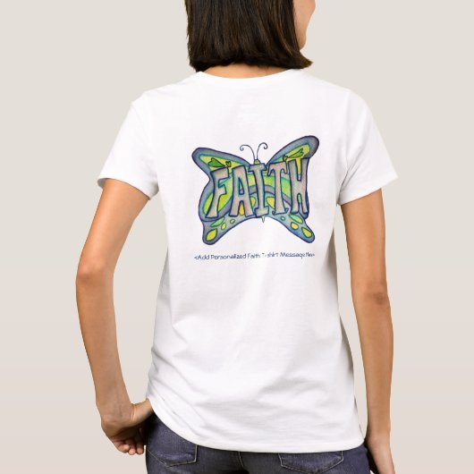 Faith Word Art Blauwe Vlinder Vleugels Custom TShi T-shirt (Achterkant)