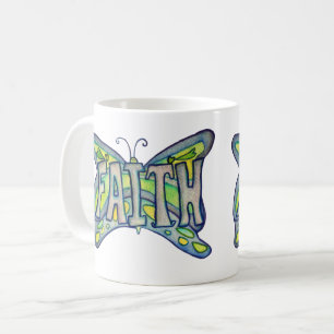 Faith Word Art Blauwe Vlinder Vleugels Koffie Cup Koffiemok