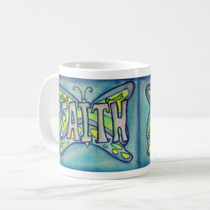 Faith Word Art Blauwe Vlinder Vleugels Koffie Mok
