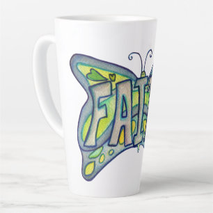 Faith Word Art Blauwe Vlinder Vleugels Latte Mok C