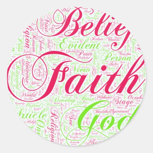 Faith Word Art Red en Green Ronde Sticker (Voorkant)