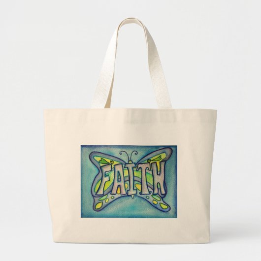 Faith Word Blue Butterfly Art Canvas tas (Voorkant)