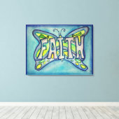 Faith Word Blue Butterfly Painting Canvas Artwork (Insitu (Houten vloer))