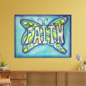 Faith Word Blue Butterfly Painting Canvas Artwork Afdruk (Insitu (Woonkamer))