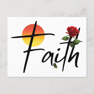 Faith Zwarte typografie met roos Briefkaart