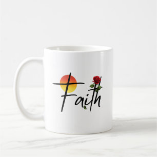 Faith Zwarte typografie met roos Koffiemok