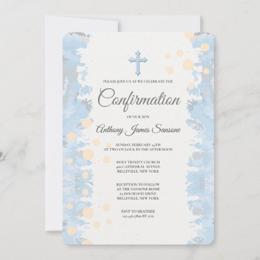 Faithful Blue Religious Uitnodiging (Voorkant)