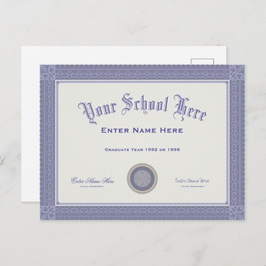 Fake Afstuderen Diploma Jouw tekst Briefkaart (Voorkant / Achterkant)