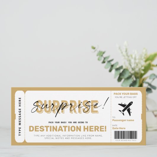 Fake Airplane Ticket Surprise boarding Pass (Staand voorkant)