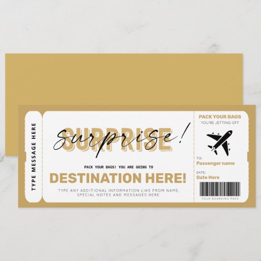 Fake Airplane Ticket Surprise boarding Pass (Voorkant / Achterkant)