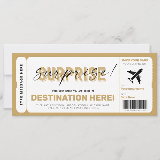 Fake Airplane Ticket Surprise boarding Pass (Voorkant)