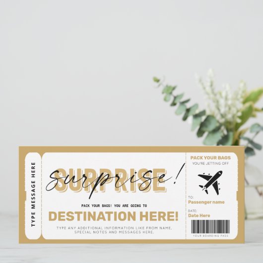 Fake Airplane Ticket Surprise boarding Pass Kaart (Staand voorkant)