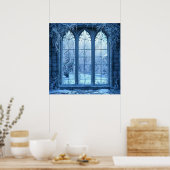 Fake bevroren raam landschap poster (Keuken)