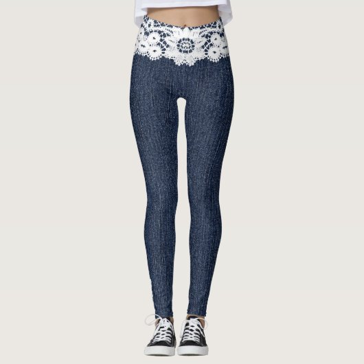 Fake Blue Jeans White Lace Denim Leggings (Voorkant)
