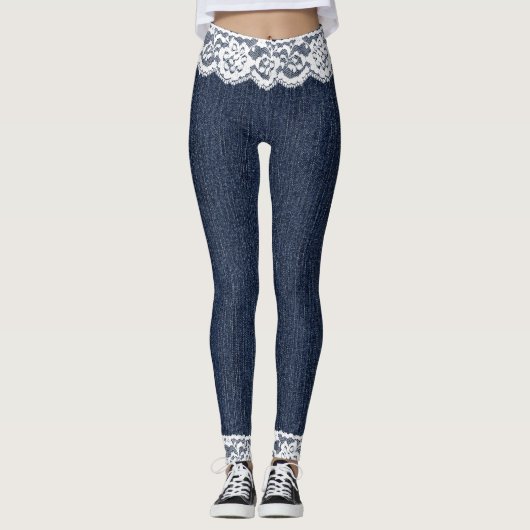 Fake Blue Jeans White Lace Leggings (Voorkant)