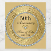 Fake Diamonds en Gold 50th Wedding Jubileum Wijn Etiket (Enkel label)