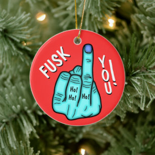 Fake F-bom grap & vrolijke Xmas wensen v2 Keramisch Ornament