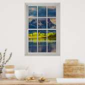 Fake Faux Window Illusion - Sunny Mountain Uitzich Poster (Keuken)