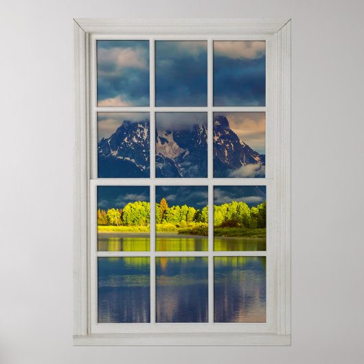 Fake Faux Window Illusion - Sunny Mountain Uitzich Poster (Voorkant)