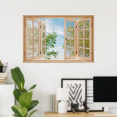 Fake Faux Window met Summer Sky uitzicht Poster (Thuiskantoor)