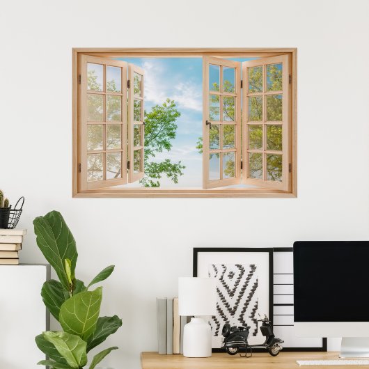 Fake Faux Window met Summer Sky uitzicht Poster (Thuiskantoor)
