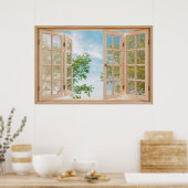 Fake Faux Window met Summer Sky uitzicht Poster (Keuken)