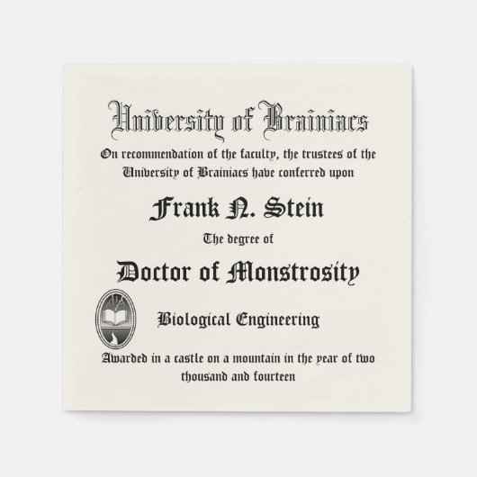 Fake Frankenstein Diploma servet (Voorkant)