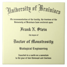 Fake Frankenstein Diploma tile Tegeltje