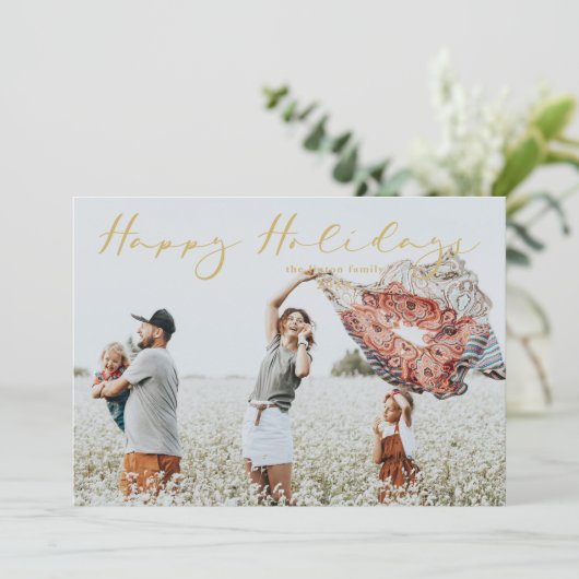 Fake Gold Minimalist Happy Holidays Modern Script  (Staand voorkant)