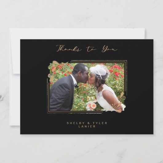 Fake Golden Branches Fancy Calligraphy Photo Bedankkaart (Voorkant)